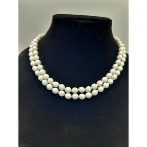 Vintage Double Strand White Beaded Necklace With Gold-Tone Clasp Marked West Ger
